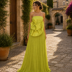 Vestido de madrina largo palabra de honor con falda plisada - Talla 42 - Ref. 1004